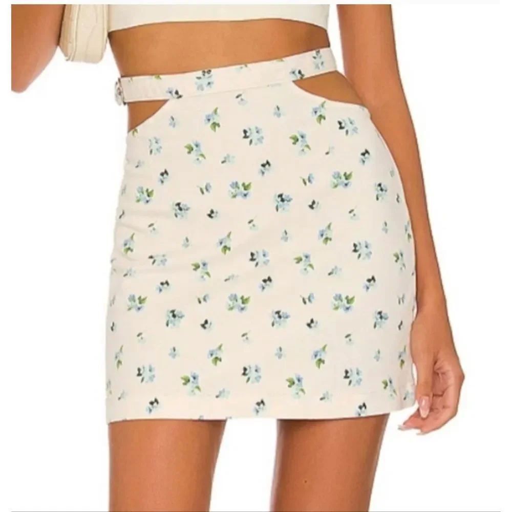 Weworewhat Denim Cut Out Floral Skirt - Size XS